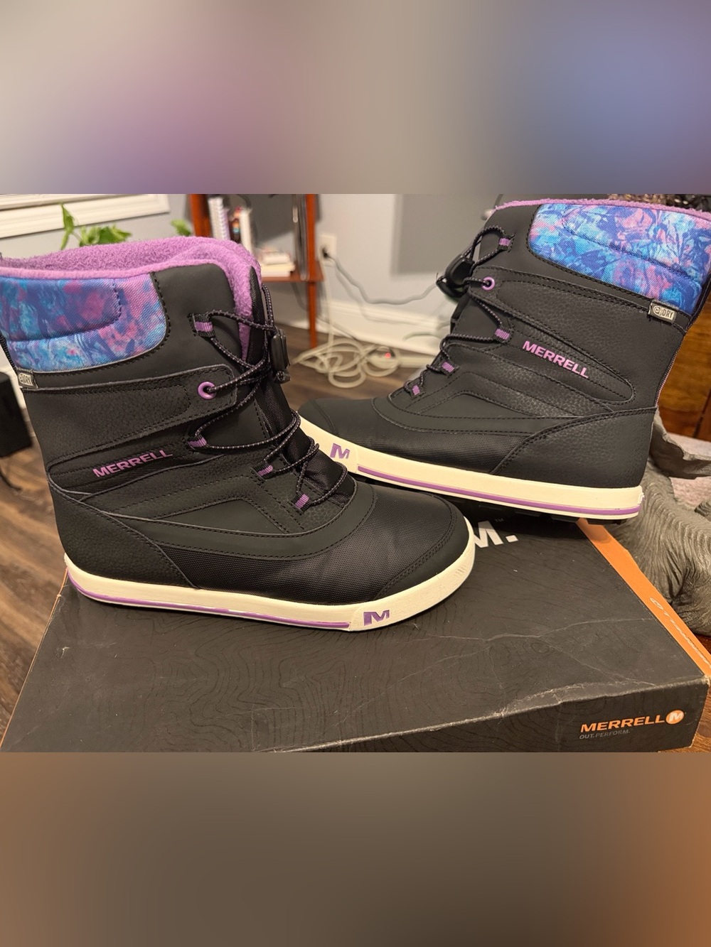 Merrell Women's Black Winter Boots with Purple and Blue Accents